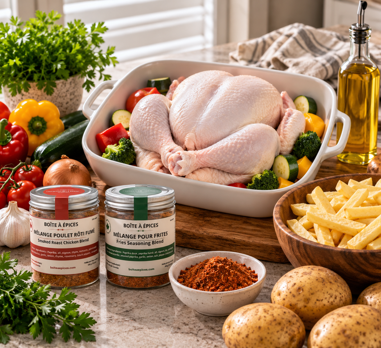 Duo Poulet rôti fumé + Frites